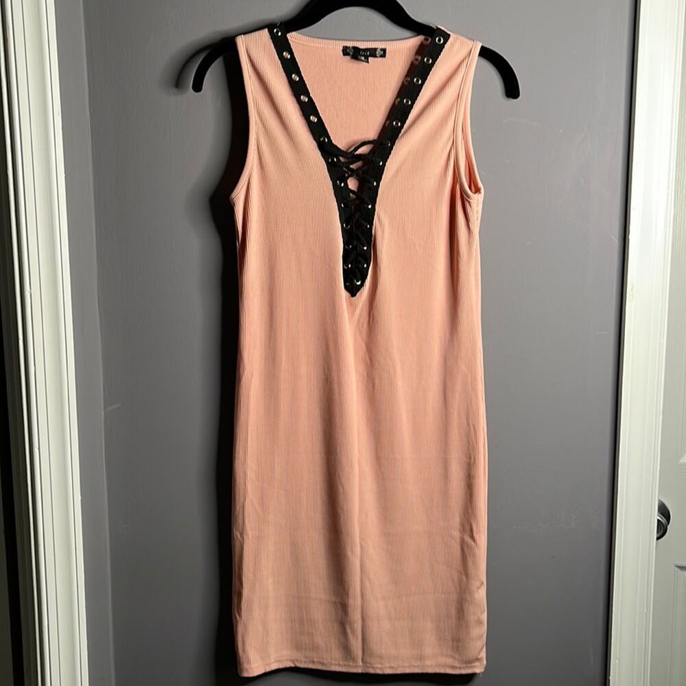 Iris Pink Ribbed Sleeveless Bodycon Dress Medium
